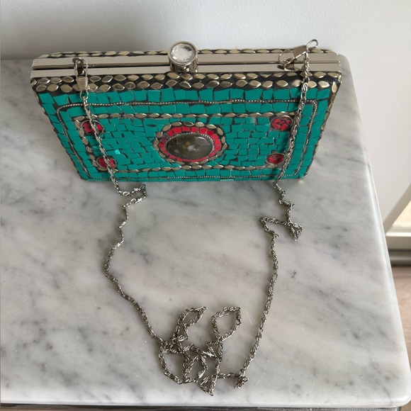 Green Mosaic Clutch Bag ( has shoulder strap also) bought in Greece - Picture 5 of 6